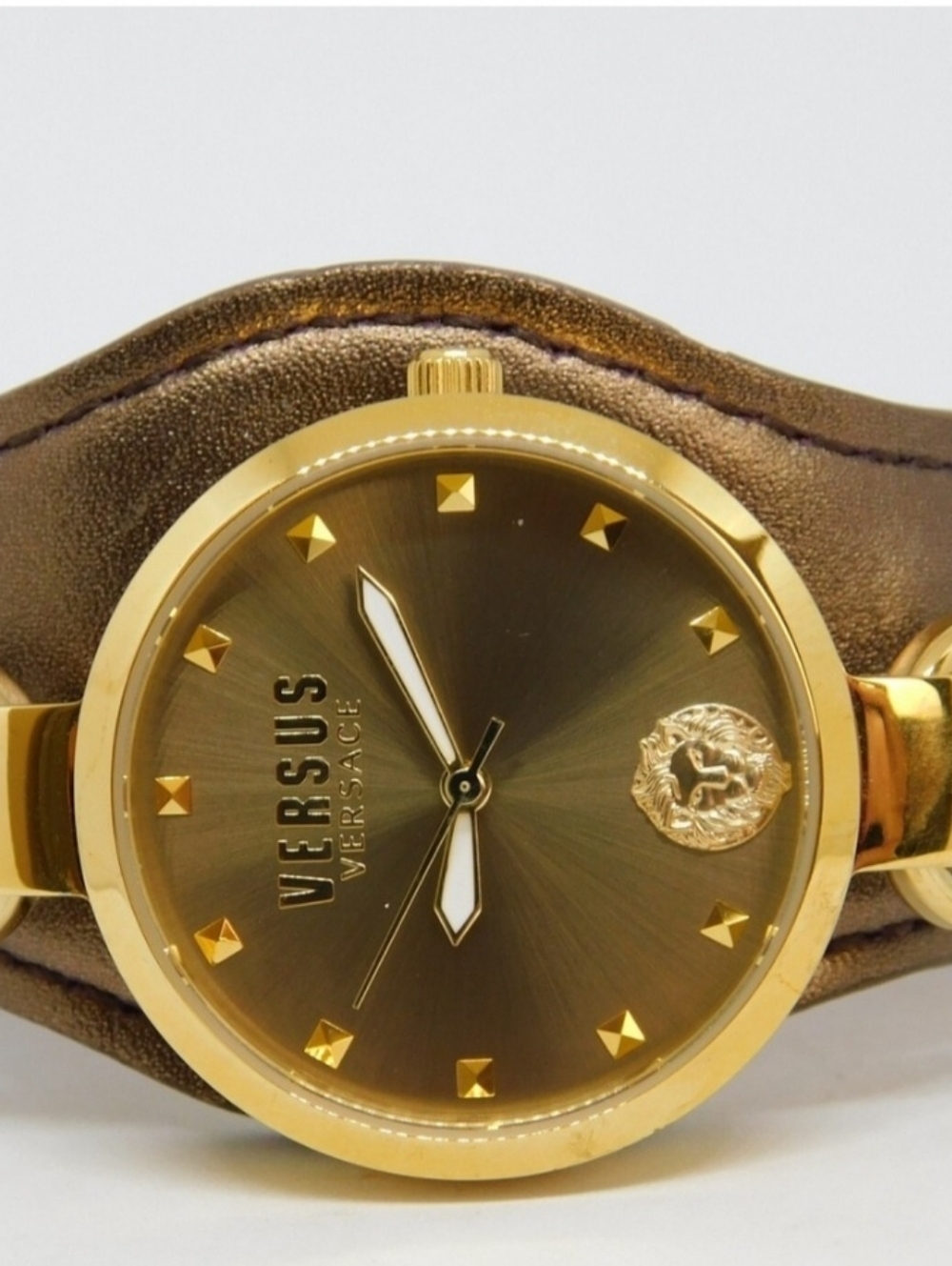 Versus Versace Metallic Gold Leather Strap Watch